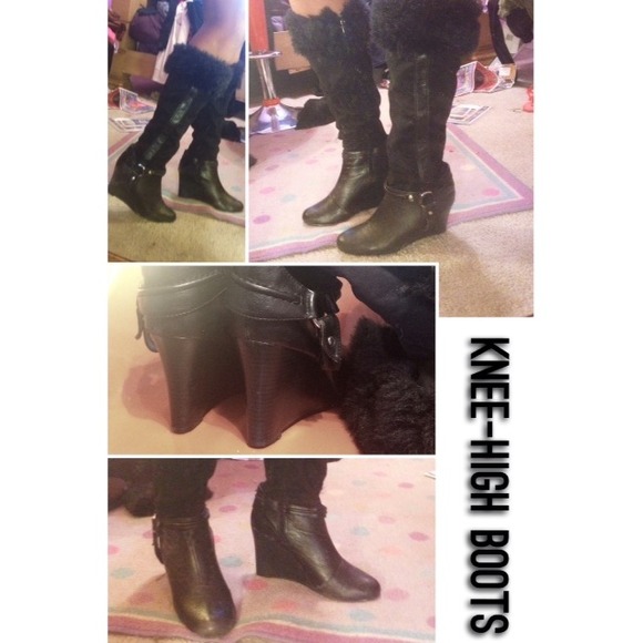 β¨ SOLD! β¨ Knee-High Faux Fur Wedge Boots - Picture 2 of 4