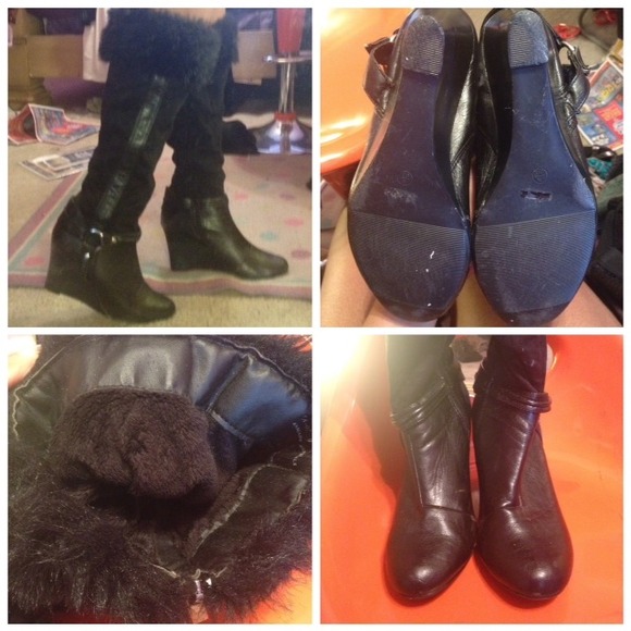 β¨ SOLD! β¨ Knee-High Faux Fur Wedge Boots - Picture 3 of 4