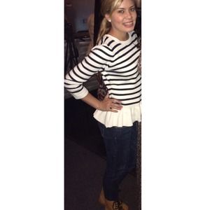 Striped navy white bow sweater from The Limited