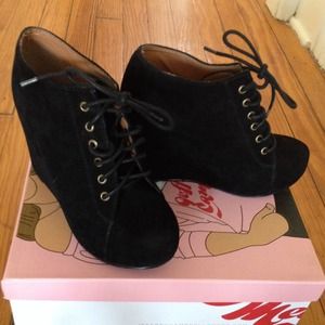 Jeffrey Campbell 99 Tie Suede Wedge Black Booties