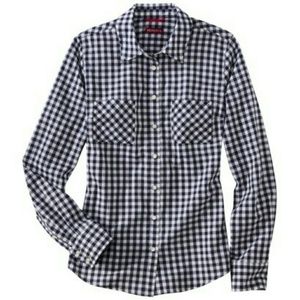 Navy and white lightweight button down shirt