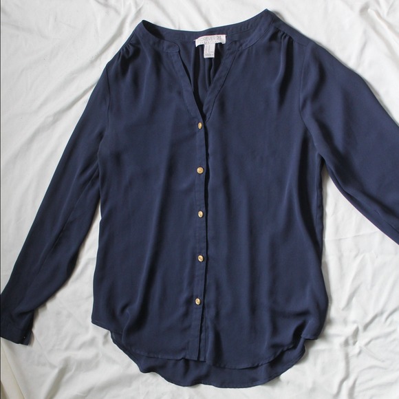 Blue long sleeve button up shirt