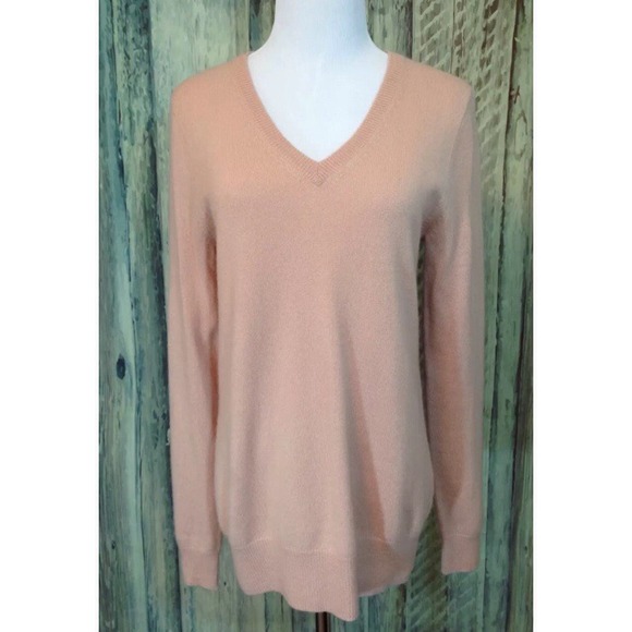 J Crew 100% Cashmere V-Neck Sweater Pink Sz Med