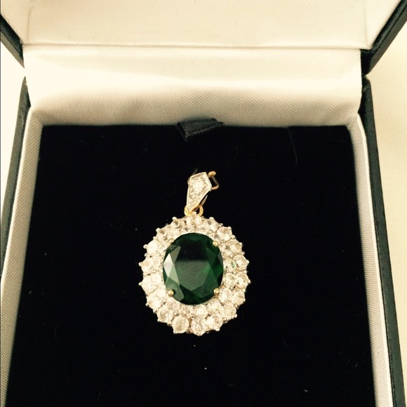 14K Gold Filled Emerald and CZ Pendant "Beautiful"
