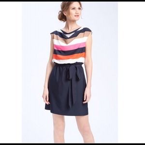 Eliza J Stripe dress w/ belt | navy/pink/orange