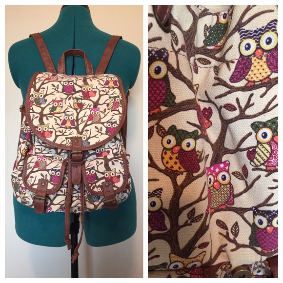 Cute Owl Print Small Backpack/Purse