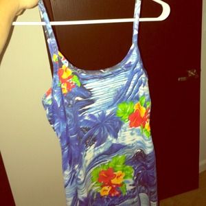 Hawaiian long floral blue dress, slits