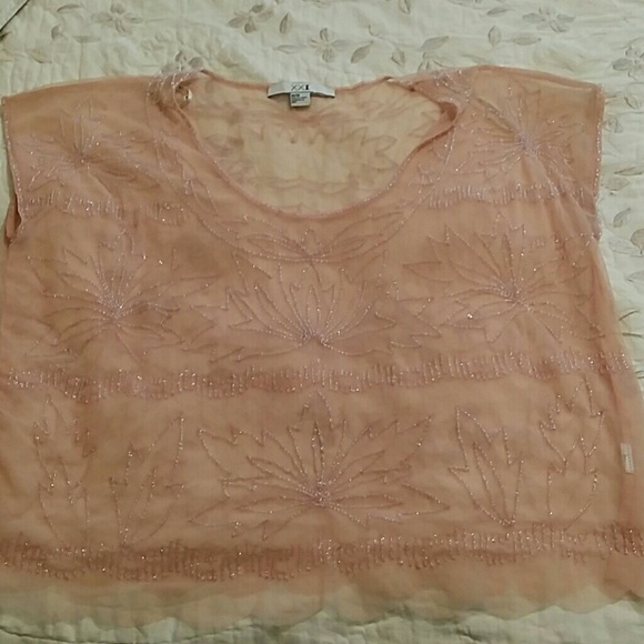 Sheer pink top with stones