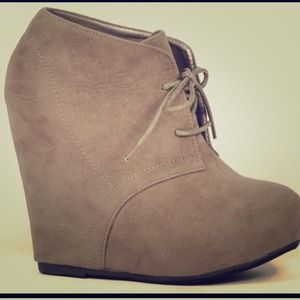 Grey/Taupe Lace Up Wedge Booties