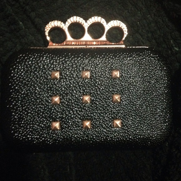 Rihanna gold studded clutch
