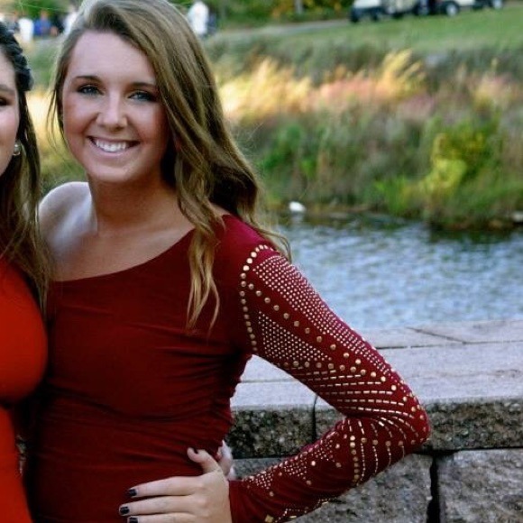 Deep red fitted dress w/ gold studded detail! - Picture 3 of 3