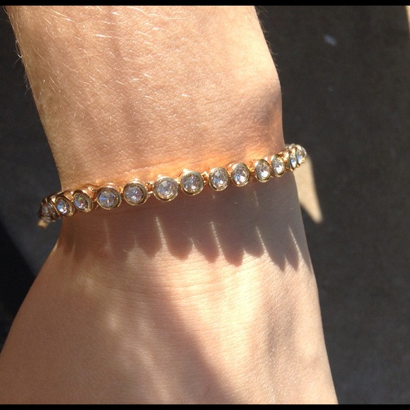 Gold and crystal tennis bracelet - Picture 2 of 2
