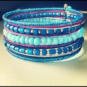Blue Beaded Bracelet Cuff