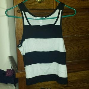 Black and White Striped Crop Tank Tee