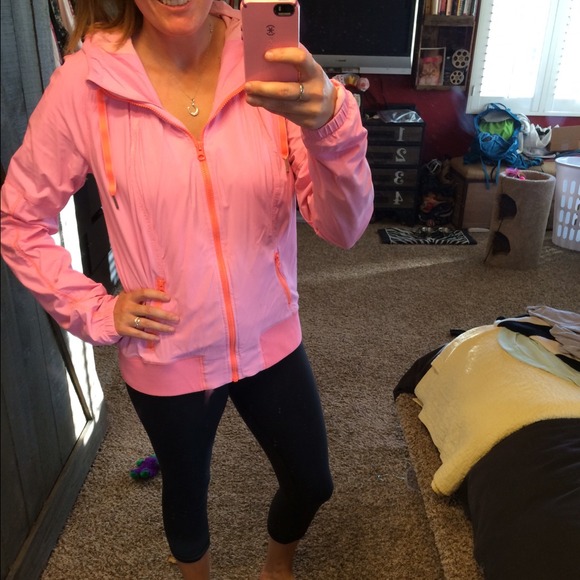 Pink and white stripped Lululemon zip up hoodie