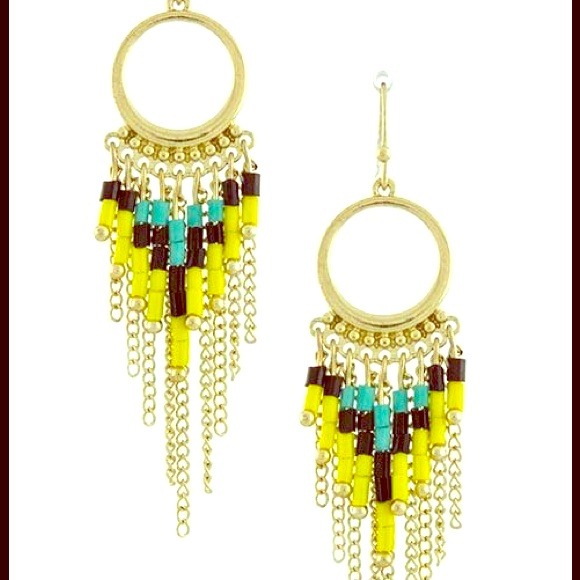 Bead tribal fringe earrings
