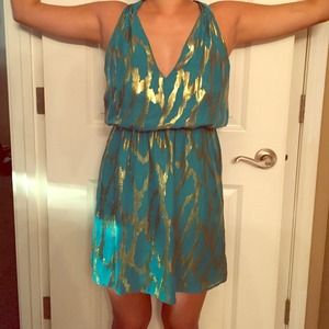 Turquoise and gold cocktail Dress