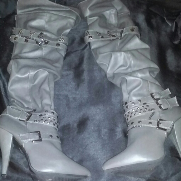 Gray Knew High Boots