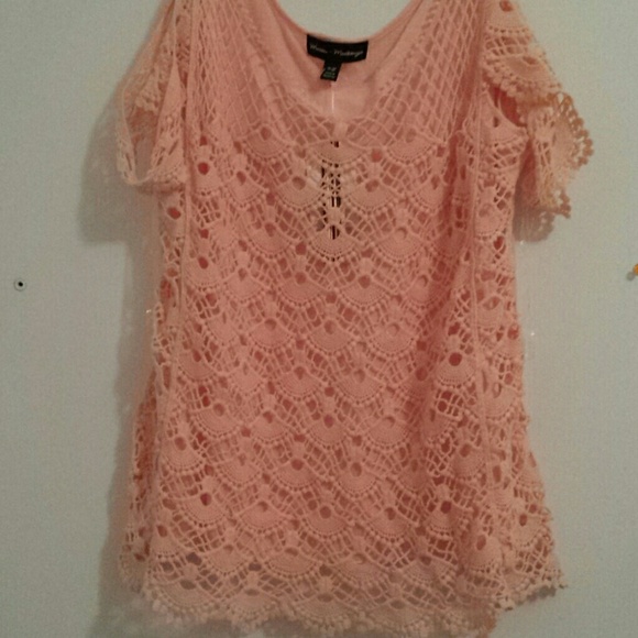 Orange off shoulder short sleeved shirt