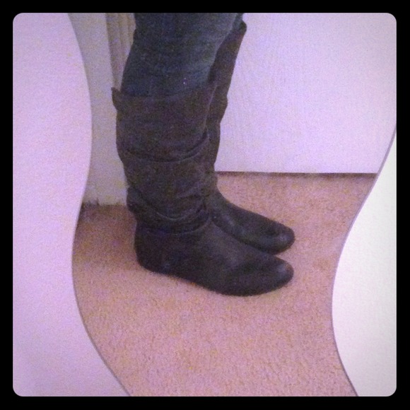 Black faux leather boots
