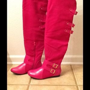 Hot pink (fuchsia) over the knee boots