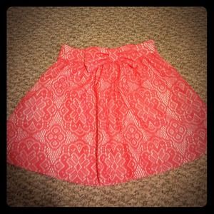 Pink and white lace look skirt