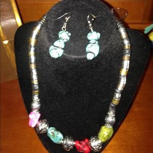 Multi-colored stone necklace w/ matching earrings