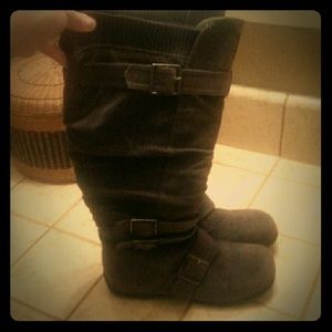 Grey knee high boots