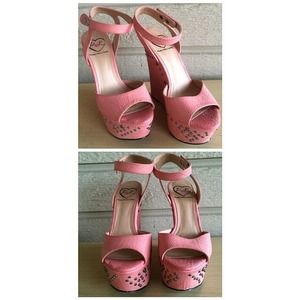 Pink Studded Wedges