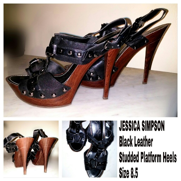 JESSICA SIMSONS black leather studded platforms