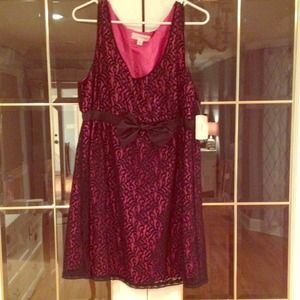 Hot pink black lace bow dress 2X