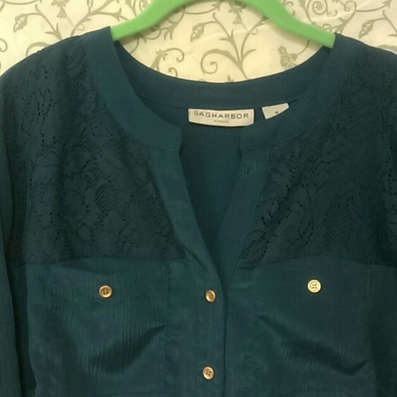 Blue Sagharbor silk shirt with lace top. - Picture 2 of 2