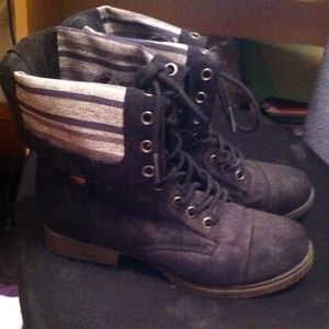 black distressed combat boots