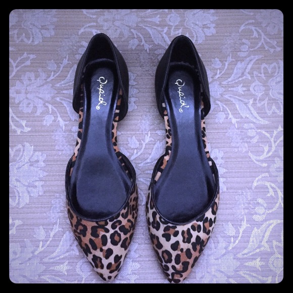 Qupid Faux Suede Leopard Print D'Orsay Flats