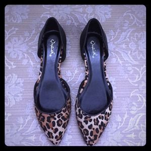 Qupid Faux Suede Leopard Print D'Orsay Flats