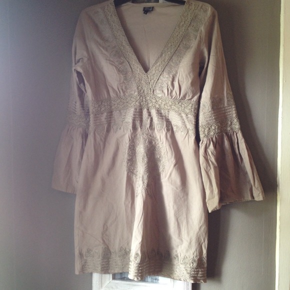 Bell Sleeve crochet trim dress