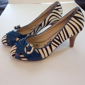 Zebra Print & Blue heels by Naughty Monkey