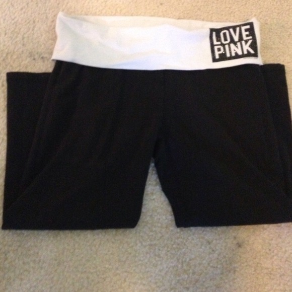 SOLD. Black and white Capri PINK yoga pants