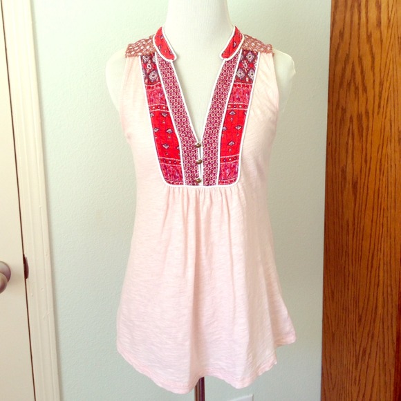 Cute knit tank with Indian print yoke detail
