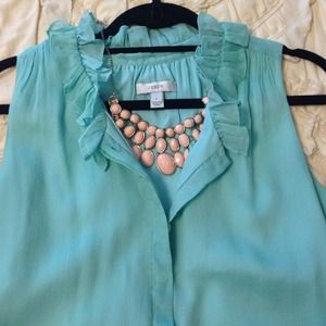 J Crew Mint Ruffled Blouse