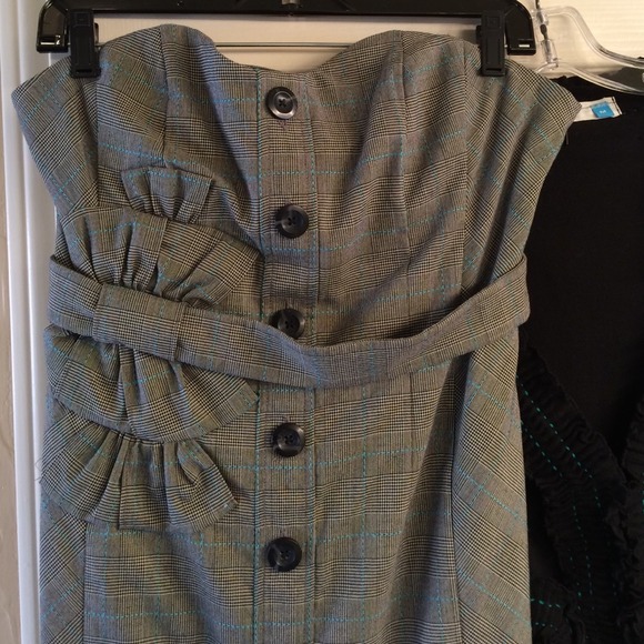 Plaid strapless dress with coordinating cardigan - Picture 2 of 4