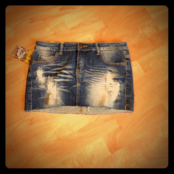 Brand New Distressed Denim Mini Skirt!