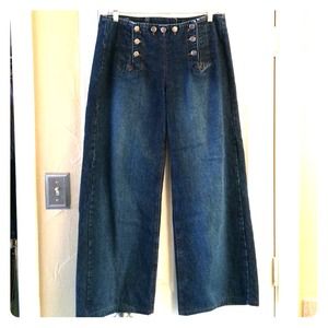 Denim sailor wide-legged jeans.