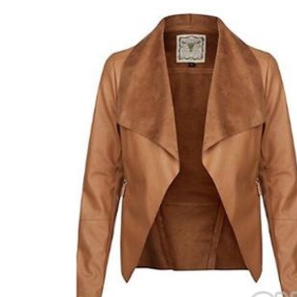 Faux leather cardigan. Pairs great with boots!