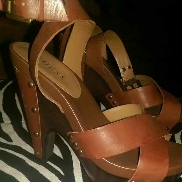 Brown studded leather heels