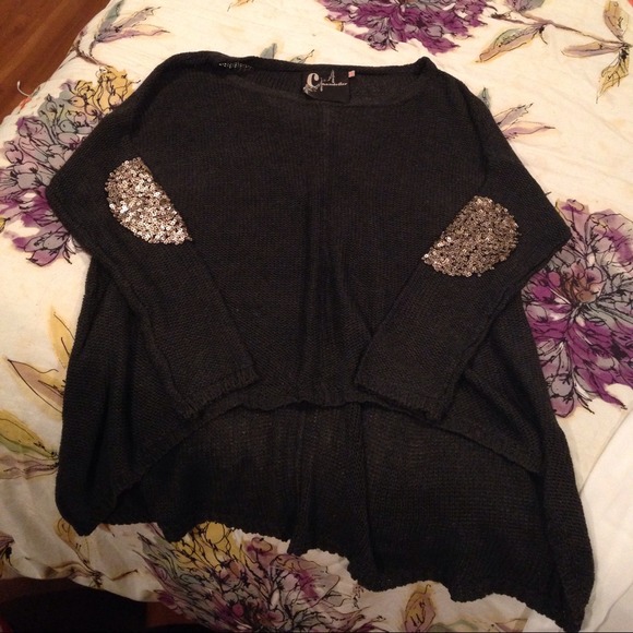 Charcoal sweater w/ gold sequins elbow patches
