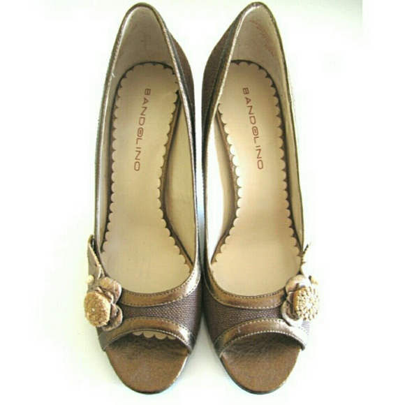 Gently Used Brown|Bronze Heels with floral decor