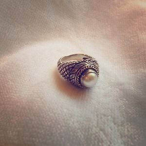 Authentic Stephen Dweck silver & gold pearl ring
