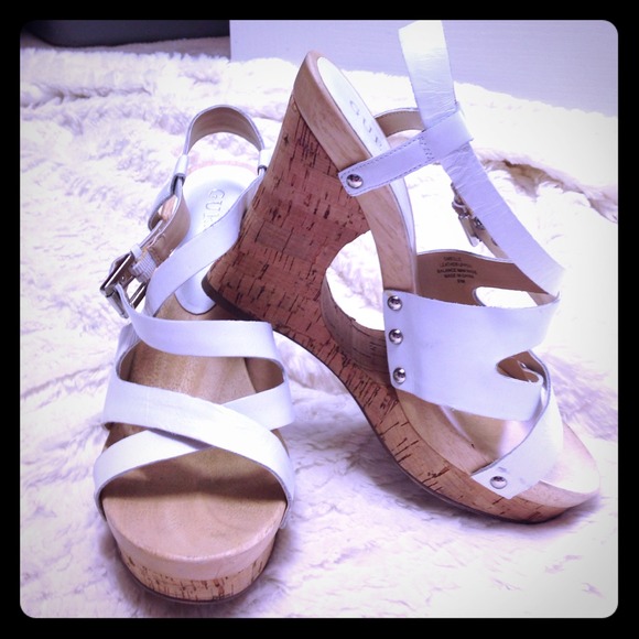 Guess white strap sandals.