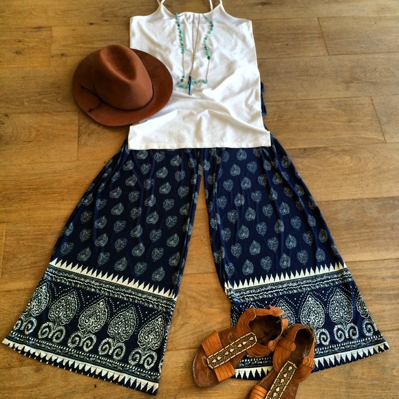 Boho knit jersey fold over pants